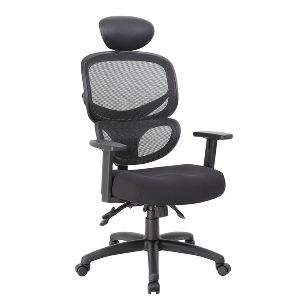 NORSTAR OFFICE PRODUCTS INC. Boss Office Products B6338-HR  Mesh Multifunction Mid-Back Task Chair With Headrest, Black