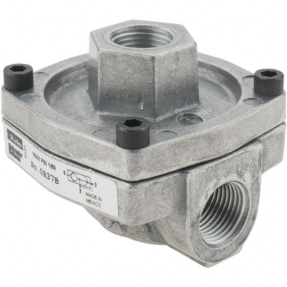 Parker 0R37B Quick-Exhaust Valves; Inlet Port Size: 3/8 ; Inlet Port Size: 0.375 in ; Exhaust Port Size: 3/8 ; Exhaust Port Size: 3/8 in ; Body Material: Aluminum ; Maximum Working Pressure: 200psi; 13.8bar