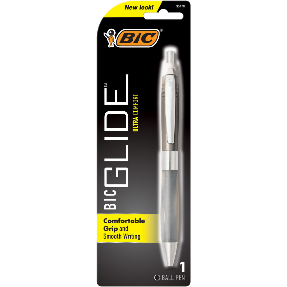 BIC CORP BIC VCGUP11X-BLK  Glide Ultra Comfort Retractable Ballpoint Pen, Medium Point, 0.7 mm, Frosted Gray Barrel, Black Ink