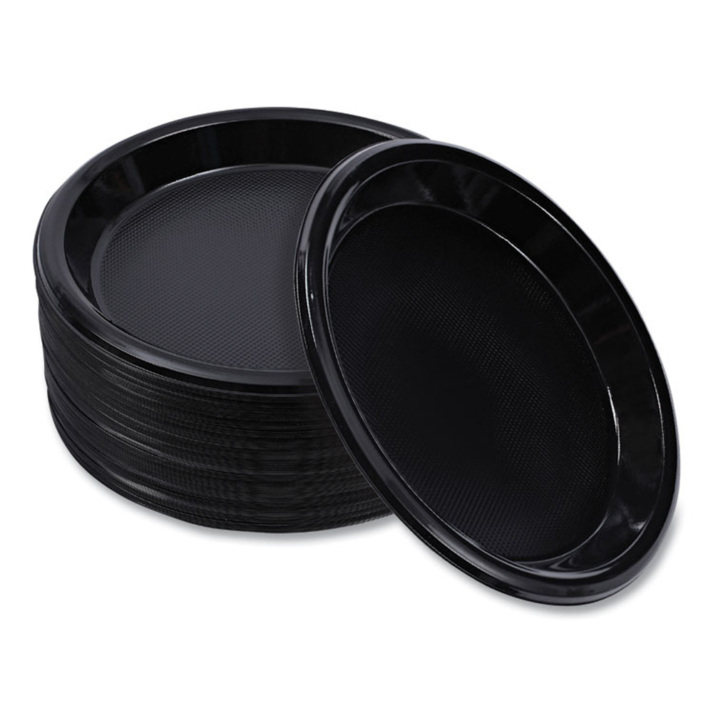 BOARDWALK PLHIPS10BL Hi-Impact Plastic Dinnerware, Plate, 10" dia, Black, 125/Sleeve, 4 Sleeves/Carton