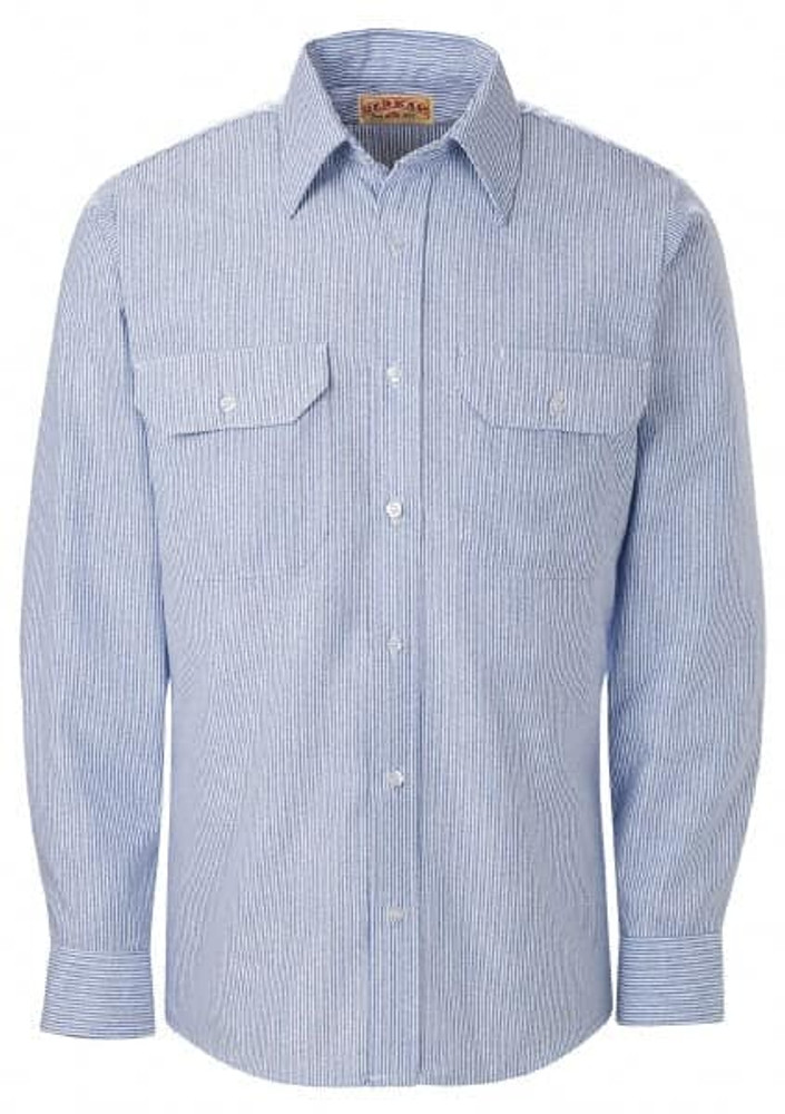 RedKap SL50WB RG XXL Work Shirt: General Purpose, 2X-Large, Cotton, Blue & White, 2 Pockets