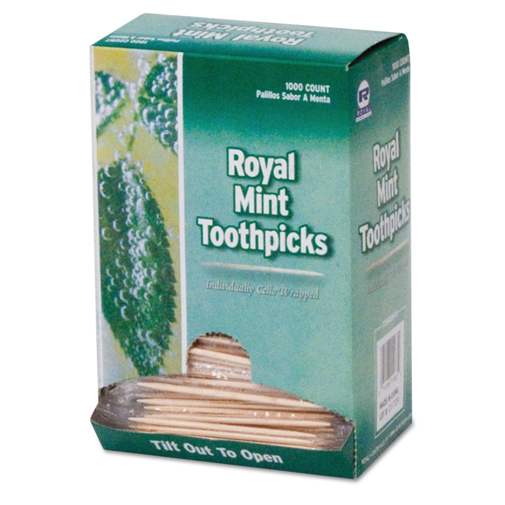 ROYAL PAPER PRODUCTS. INC. Royal Paper RM115  Products Cello-Wrapped Mint Toothpicks, Case Of 15,000 Toothpicks