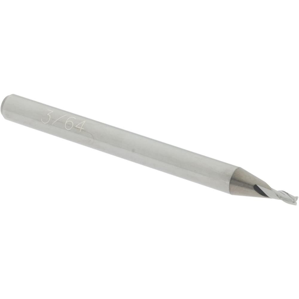 Accupro 12176871 Square End Mill: 3/64'' Dia, 3/32'' LOC, 1/8'' Shank Dia, 1-1/2'' OAL, 3 Flutes, Solid Carbide