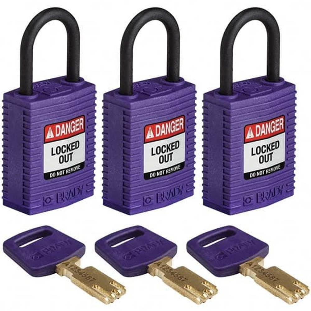 Brady 150195 Lockout Padlock: Keyed Alike, Nylon, 0.7" High, Plastic Shackle, Purple