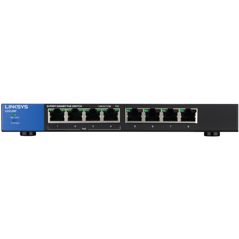 BELKIN, INC. Linksys LGS108P  LGS108P 8-Port Business Desktop Gigabit PoE+ Switch - 8 Ports - 10/100/1000Base-T - 2 Layer Supported - Wall Mountable, Desktop - Lifetime Limited Warranty