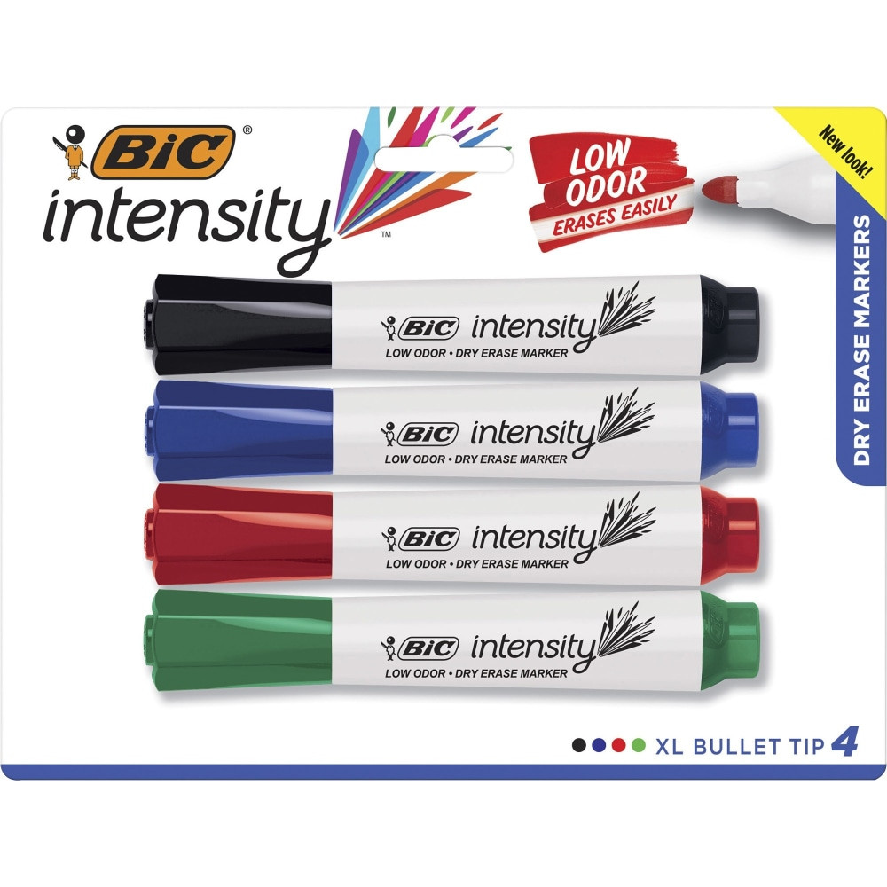 BIC CORP BIC GDEMP41ASST  Intensity Low-Odor Dry-Erase Markers, Chisel Tip, Assorted Colors, Pack Of 4 Markers