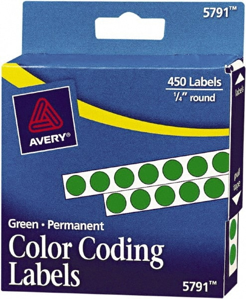 AVERY 05791 Label Maker Label: Green, Paper, 1/4" OAL, 1/4" OAW, 450 per Roll, 1 Roll