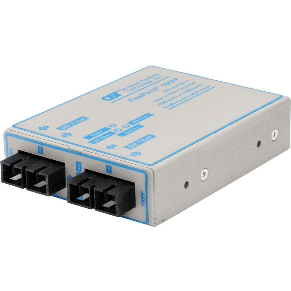 OMNITRON SYSTEMS TECHNOLOGY, INC. Omnitron 4413-1  FlexPoint 100Mbps Ethernet Fiber to Fiber Media Converter SC Multimode 5km to Single-Mode 60km - 1 x 100BASE-FX; 1 x 100BASE-LX; US AC Powered; Lifetime Warranty