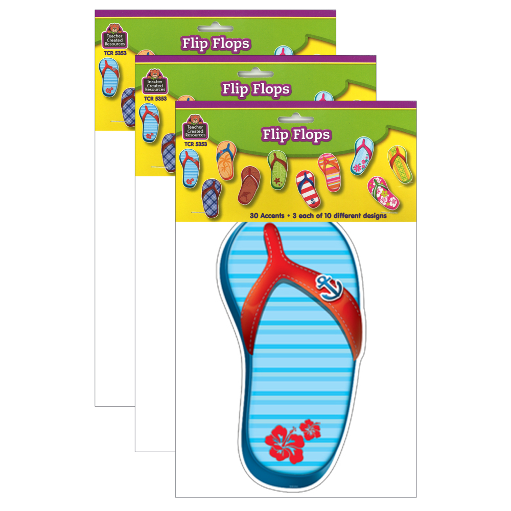 EDUCATORS RESOURCE TCR5353-3 Teacher Created Resources Accents, Flip Flops, 30 Accents Per Pack, Set Of 3 Packs