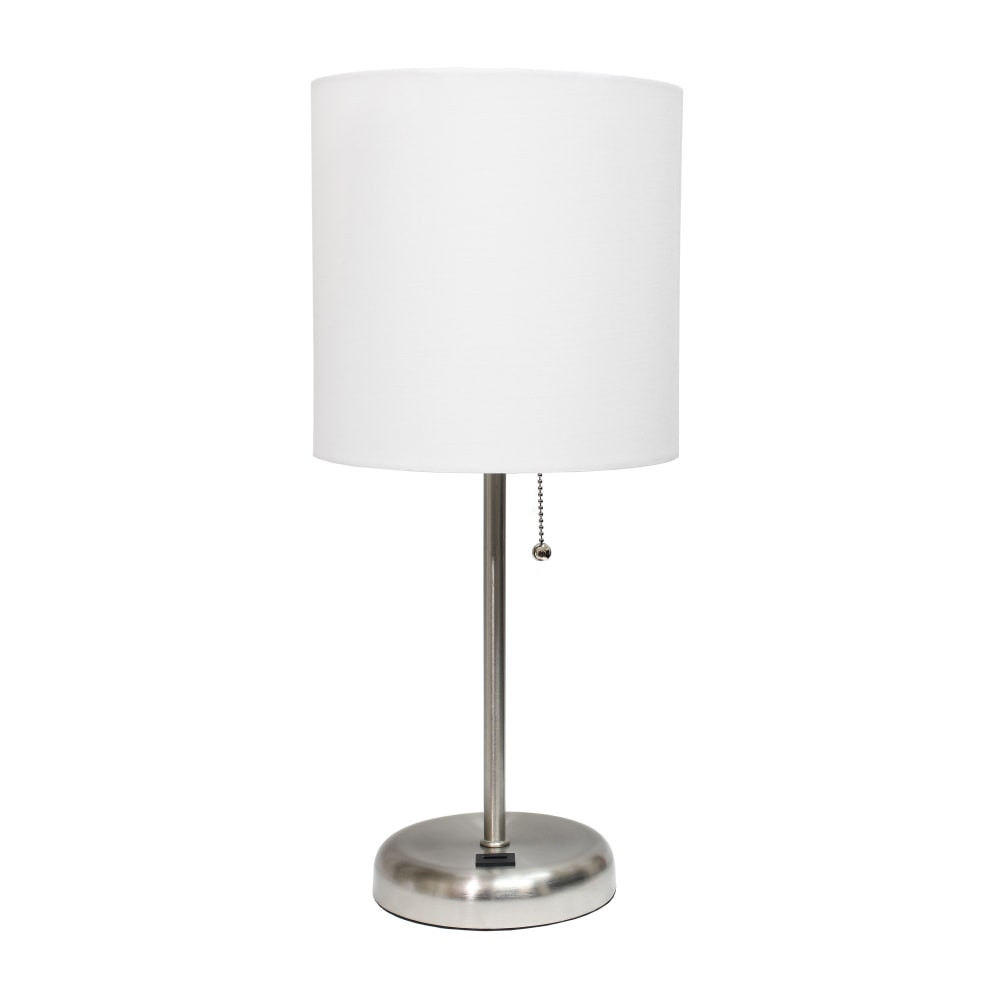 ALL THE RAGES INC Creekwood Home CWT-2012-WH  Oslo USB Port Metal Table Lamp, 19-1/2inH, White Shade/Brushed Steel Base