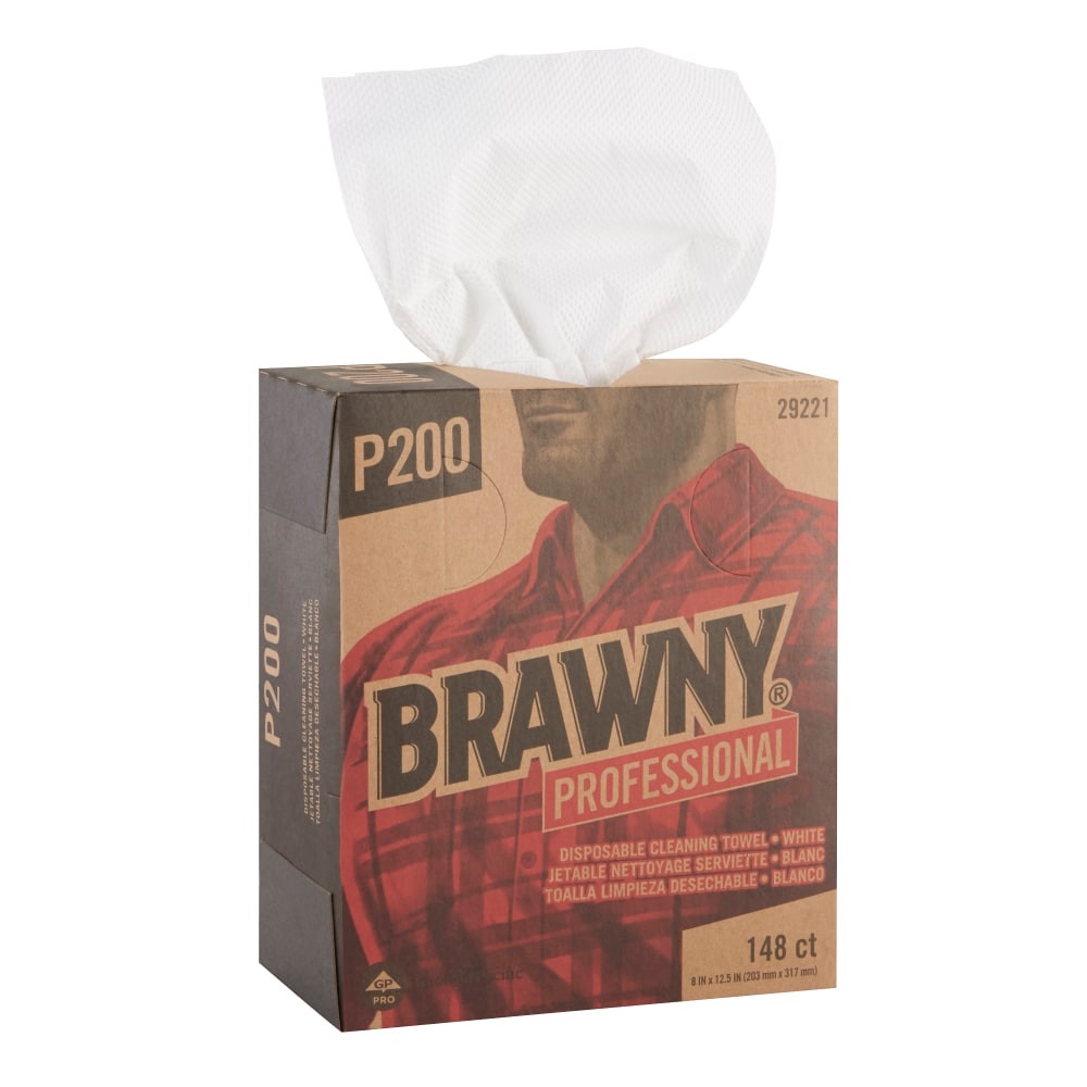 Brawny GPC29221  P200 Professional Disposable Cleaning Towels, 8in x 12-1/2in, 148 Wipes Per Box, 20 Boxes Per Case