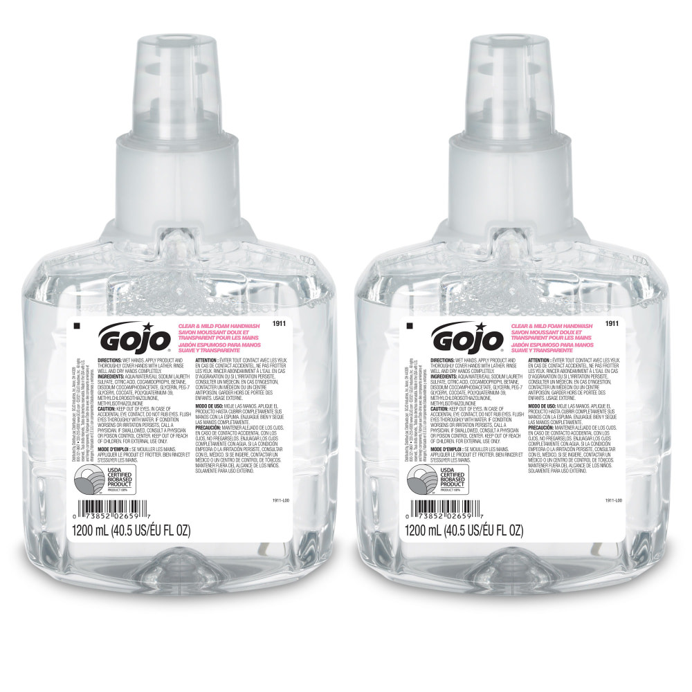 GOJO INDUSTRIES INC 1911-02 GOJO LTX-12 Clear & Mild Foam Hand Wash Soap, Unscented, 40 Oz, Case Of 2 Bottles