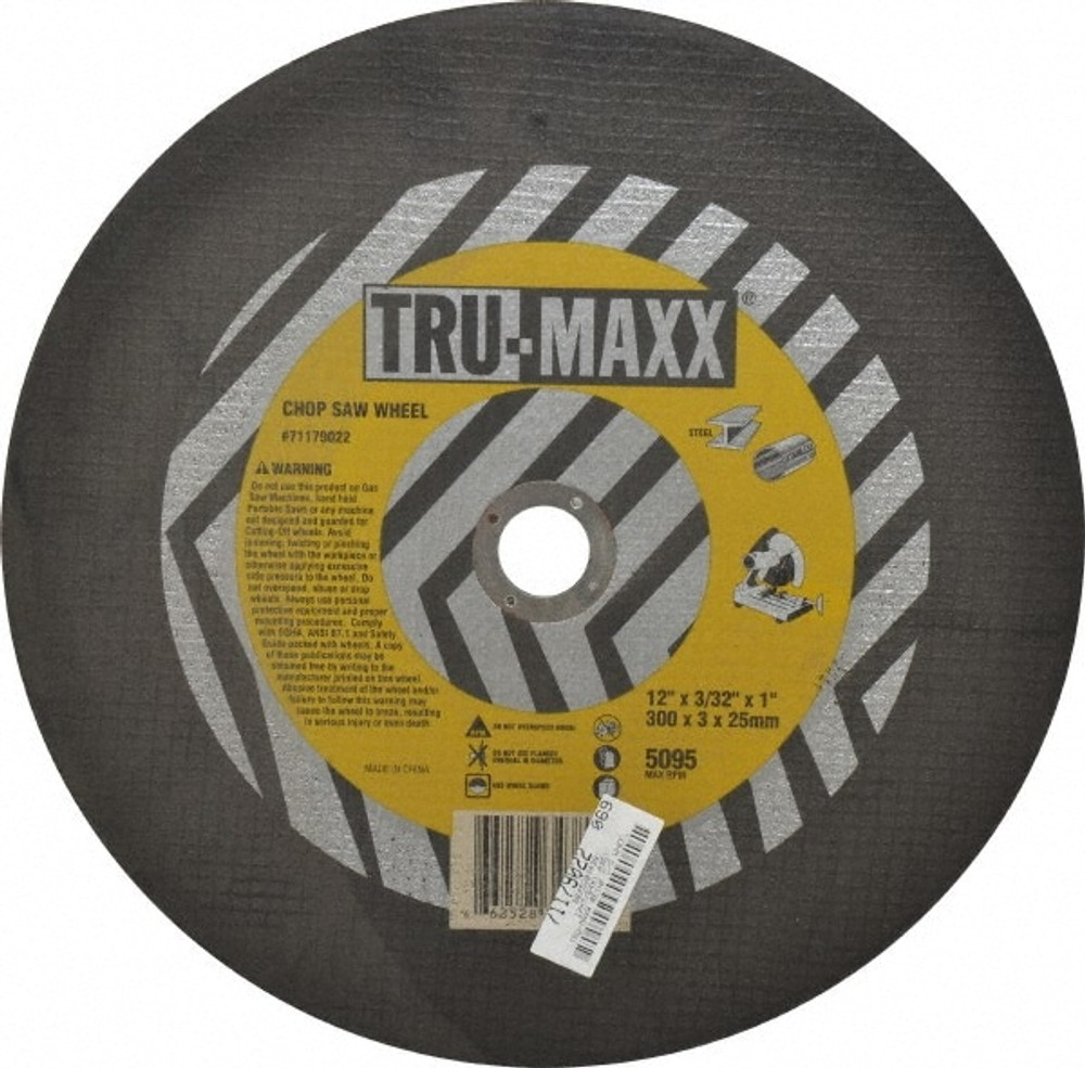 Tru-Maxx 602010 Cut-Off Wheel: Type 1, 12" Dia, 3/32" Thick, 1" Hole, Aluminum Oxide