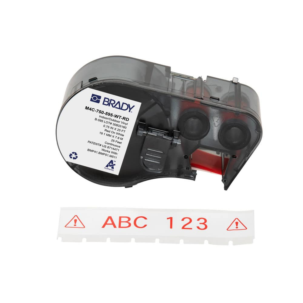 Brady 170831 Labels, Ribbons & Tapes; Application: Label Printer Cartridge ; Type: Label Printer Cartridge ; Color Family: White ; Color: Red on White ; For Use With: BMP41; BMP51; BMP53; M511 ; Material: Vinyl