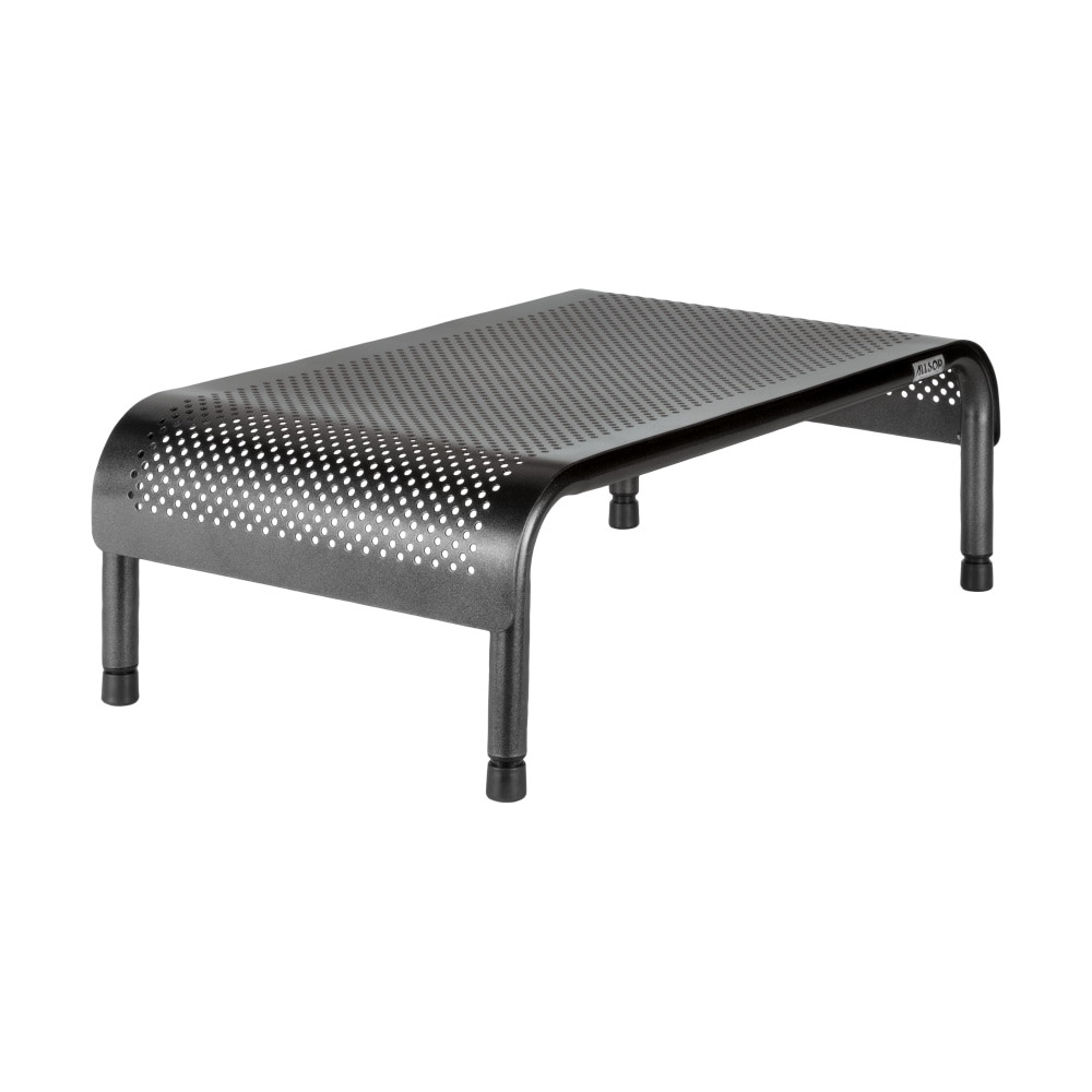 The Metal Art Ergo 3 can be adjusted to 6in, 7in, and 8in heights in just seconds, giving you the freedom to choose the perfect height for your monitor or TV. The Ergo 3 also features micro-adjustment feet to eliminate wobble on uneven surfaces. Steel construction and a sleek powder coated finish set the Ergo 3 apart from the competition.  Telescoping legs with 3 height adjustments (6in, 7in, 8in) plus micro-adjustment individual feet leveling.  Stylish and sturdy metal design with durable powder coated finish supports monitors and TV's on the 15inW x 10inD platform.  Leaves space under your monitor for storing supplies or electronics.  Tough powder-coated finish adds protection against scratches.  Micro-Dot perforated holes for passive airflow to keep device temperatures down.  Supports up to 35 pounds.  Easy to adjust, no tools necessary.