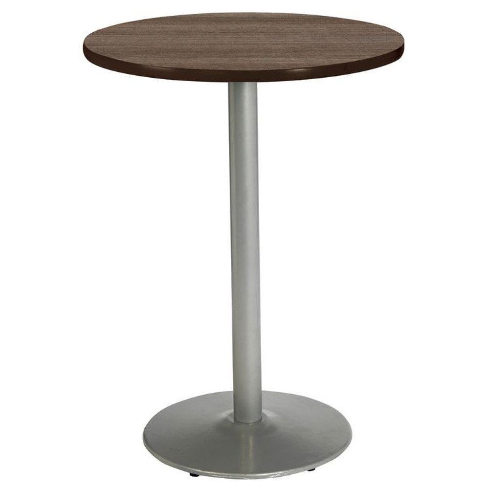 KFI STUDIOS 811774037273 Pedestal Bistro Table with Four White Kool Series Barstools, Round, 36" Dia x 41h, Studio Teak
