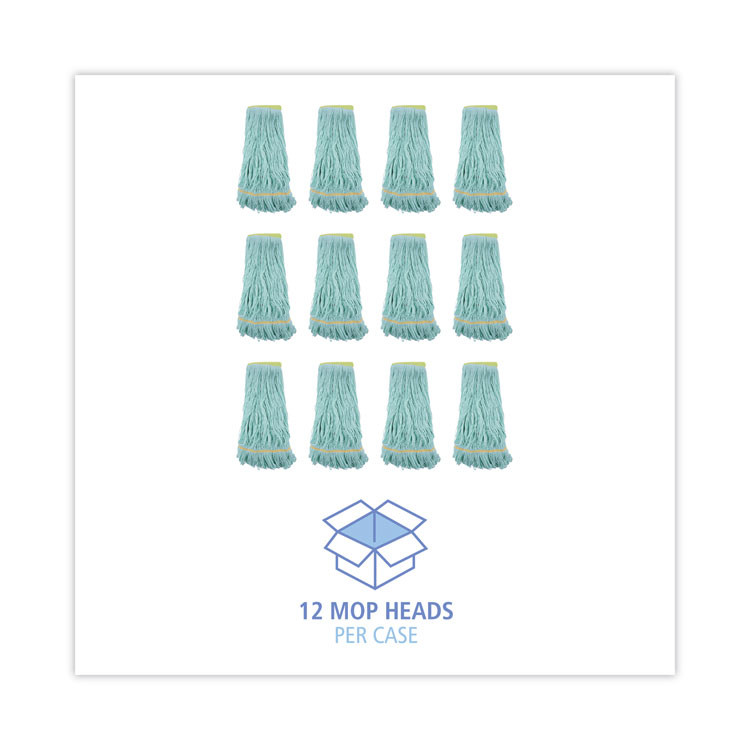 BOARDWALK 1200XLCT EcoMop Looped-End Mop Head, Recycled Fibers, Extra Large Size, Green, 12/Carton