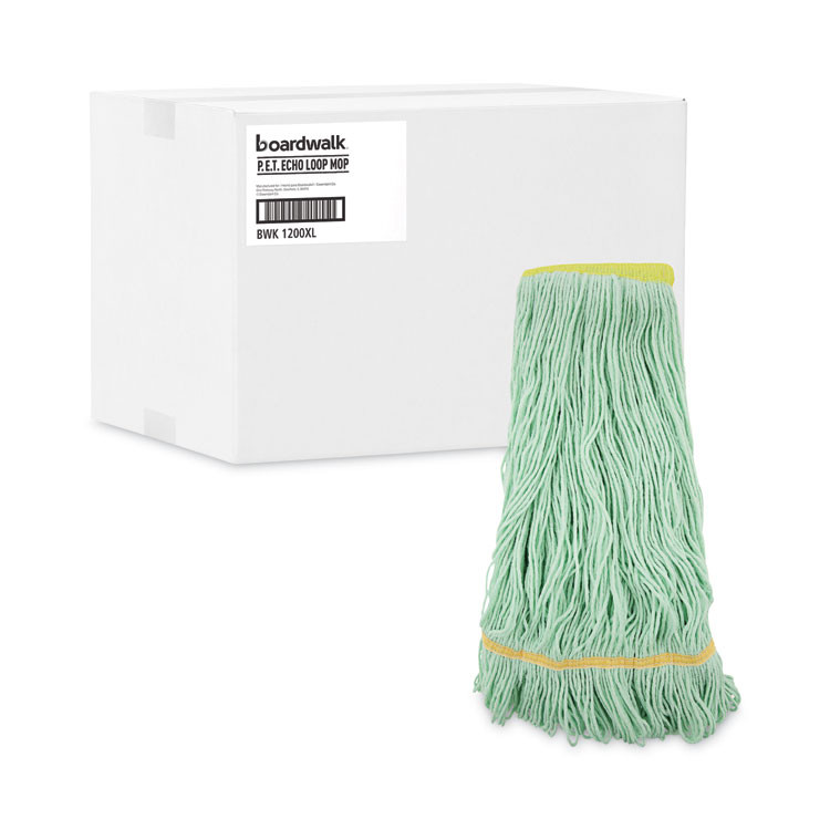 BOARDWALK 1200XLCT EcoMop Looped-End Mop Head, Recycled Fibers, Extra Large Size, Green, 12/Carton