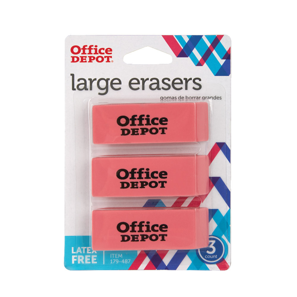 OFFICE DEPOT RW179487  Brand Beveled Erasers, Pink, Pack Of 3 Erasers