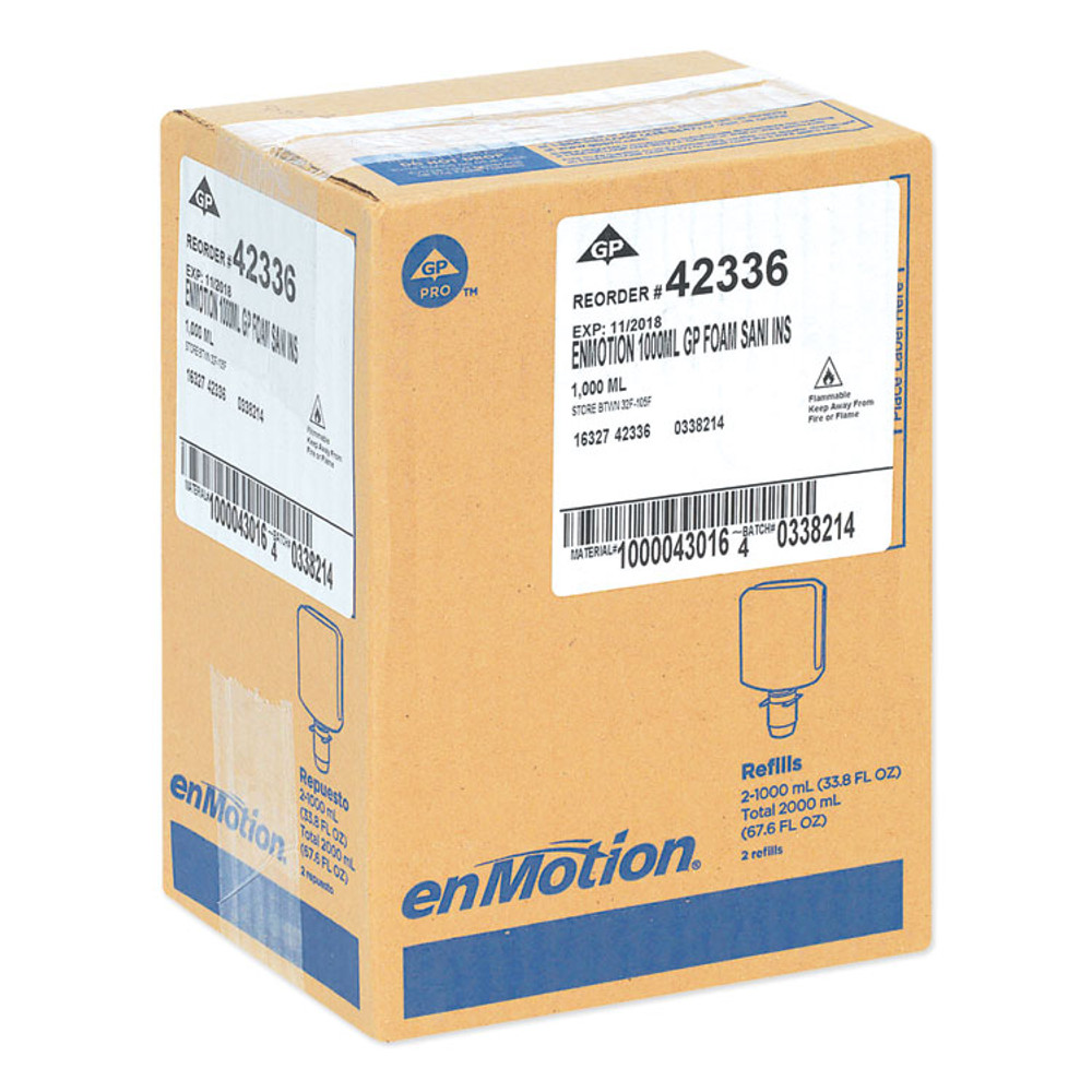GEORGIA PACIFIC Professional 42336 GP enMotion High-Frequency-Use Foam Sanitizer Dispenser Refill, Fragrance-Free, 1,000 mL, Fragrance-Free, 2/Carton