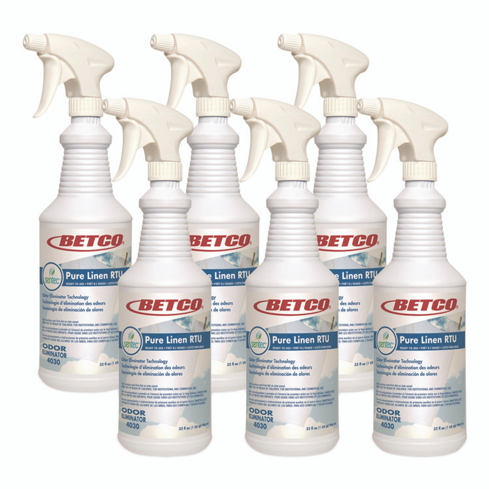BETCO CORPORATION 40307000 Pure Linen RTU Odor Eliminator, Pure Linen, 32 oz Spray Bottle, 6/Carton