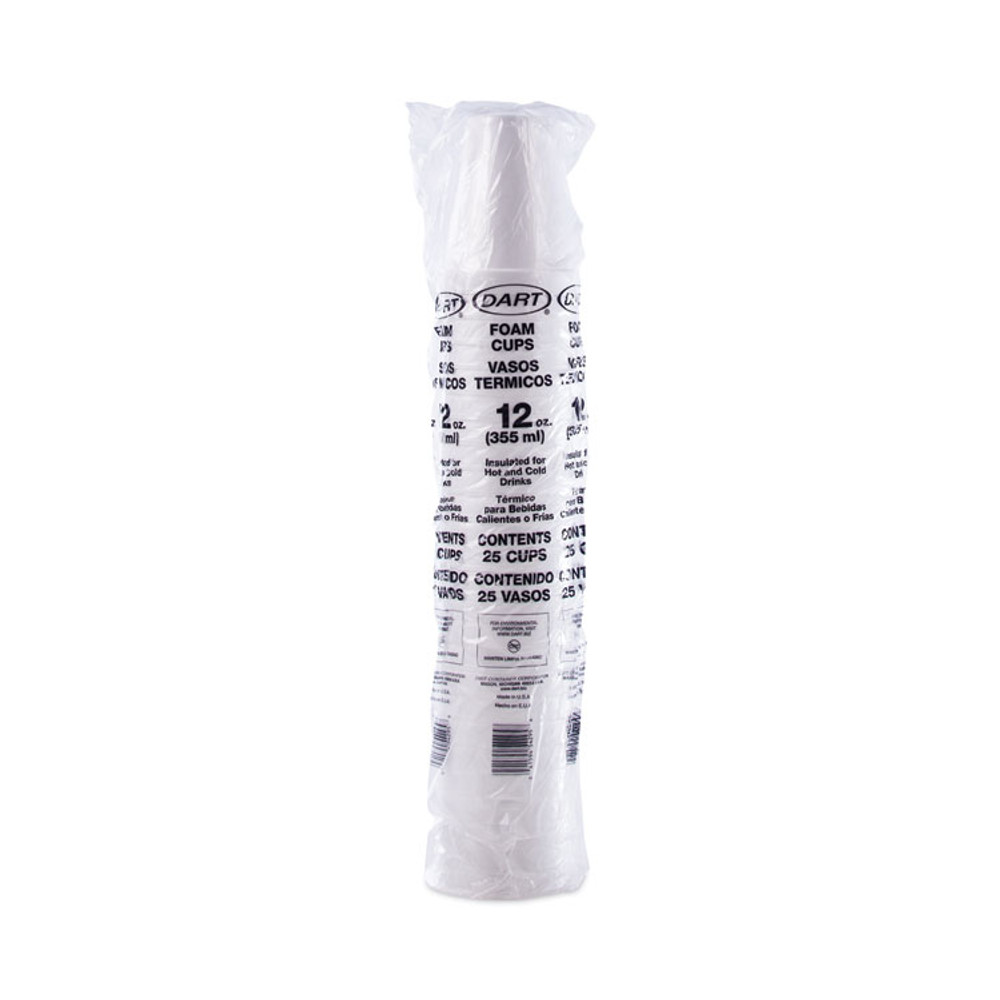 DART 12J12BG Foam Drink Cups, 12 oz, White, 25/Pack
