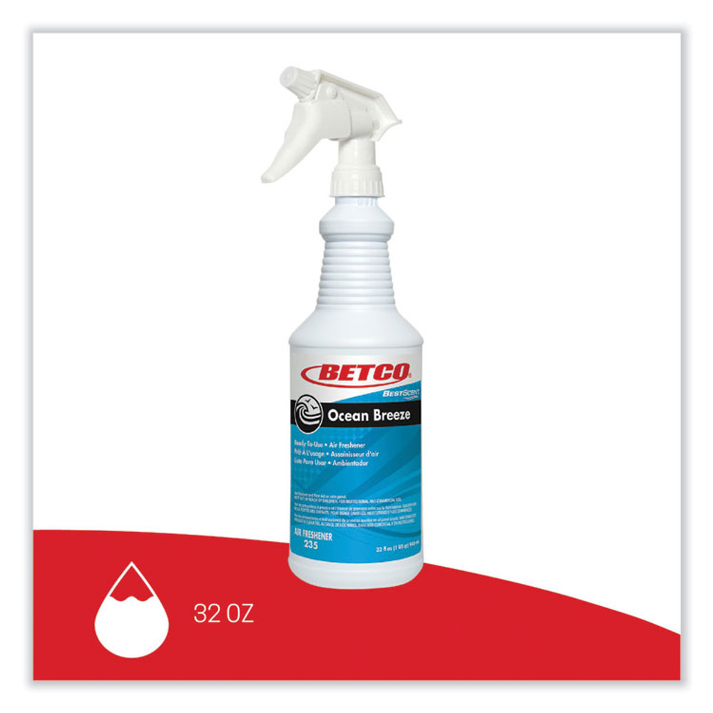 BETCO CORPORATION 2351200 BestScent Ocean Breeze RTU Deodorizer, Ocean Breeze Scent, 32 oz Spray Bottle, 12/Carton