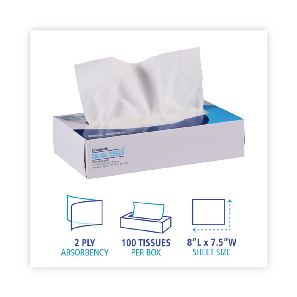 BOARDWALK 6500B Office Packs Facial Tissue, Flat Box, 2-Ply, White, 100 Sheets/Box, 30 Boxes/Carton