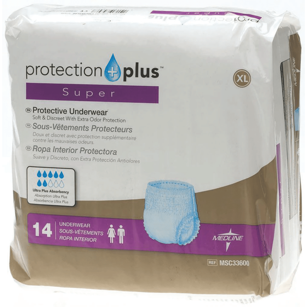 MEDLINE INDUSTRIES, INC. Protection Plus MSC33600Z  Super Protective Disposable Underwear, X-Large, 56 - 68in, White, Bag Of 14