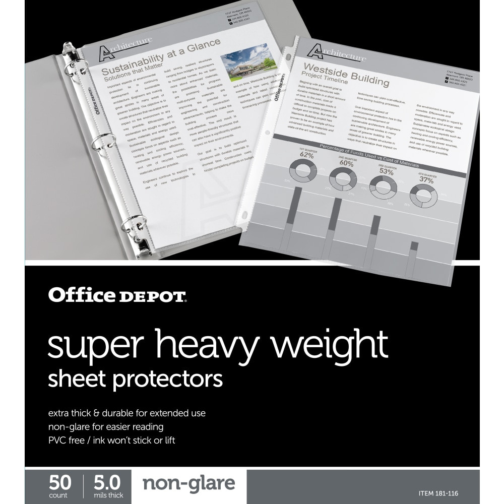 OFFICE DEPOT 181116  Brand Super Heavyweight Sheet Protectors, 8-1/2in x 11in, Non-Glare, Pack Of 50