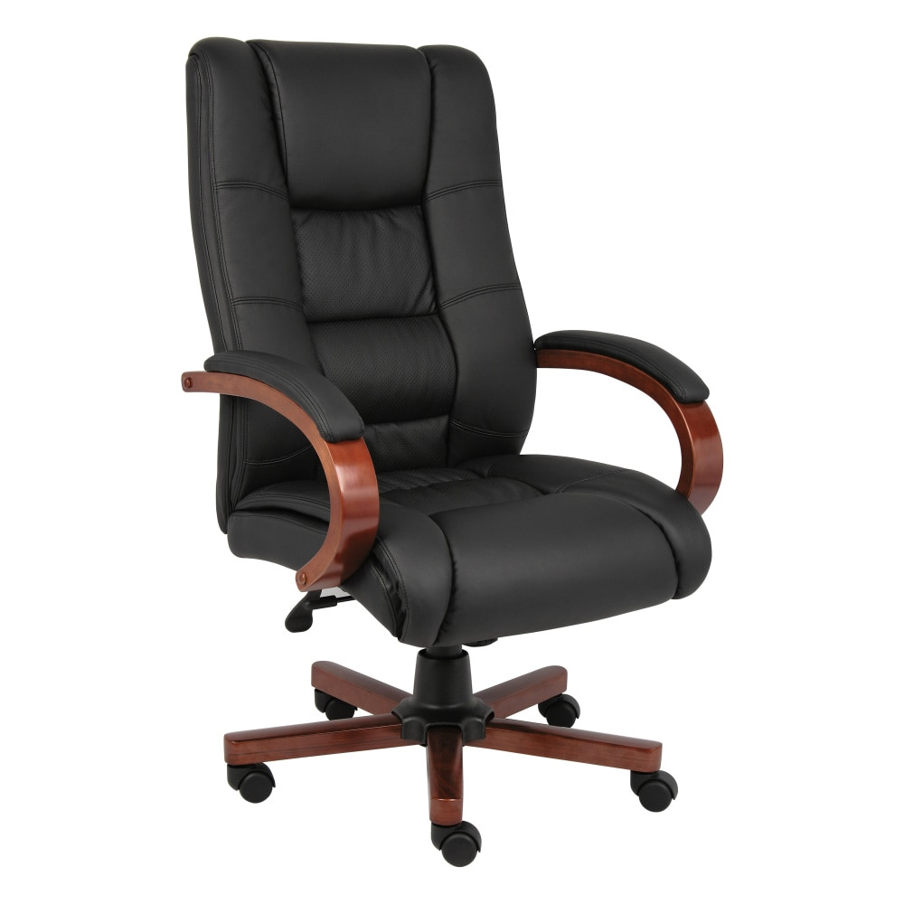 NORSTAR OFFICE PRODUCTS INC. Boss B8991-C  Aaria Ergonomic Vinyl/Wood High-Back Chair, Black/Cherry