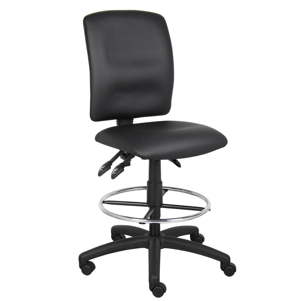NORSTAR OFFICE PRODUCTS INC. Boss Office Products B1645  LeatherPlus Bonded Leather Drafting Stool, Black/Chrome