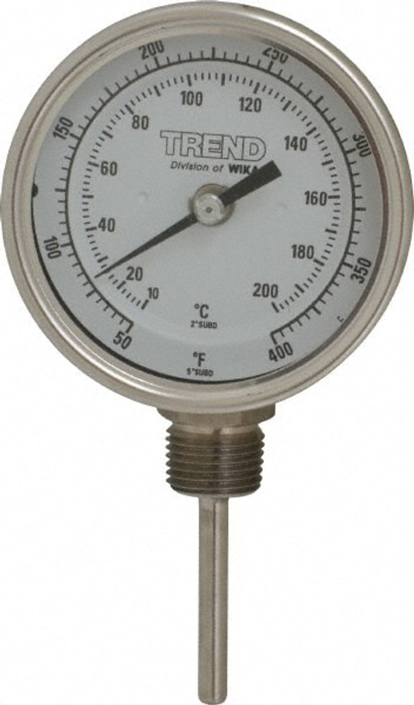 Wika 31025A009G4 Bimetal Dial Thermometer: 50 to 400 ° F, 2-1/2" Stem Length