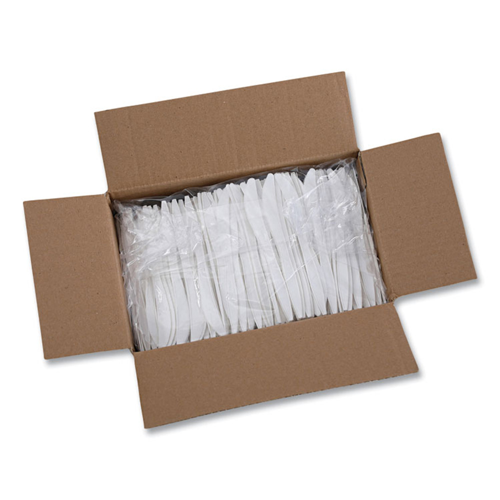 BOARDWALK KNIFEHWPPWH Heavyweight Polypropylene Cutlery, Knife, Plastic, White, 1,000/Carton