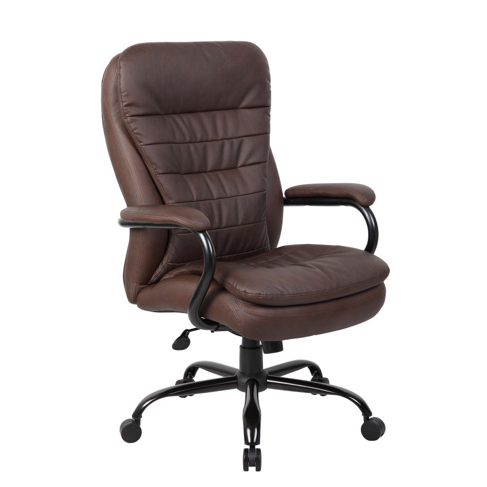 NORSTAR OFFICE PRODUCTS INC. B991-BB Boss Office Products Heavy-Duty Pillow-Top High-Back Chair, Bomber Brown/Silver