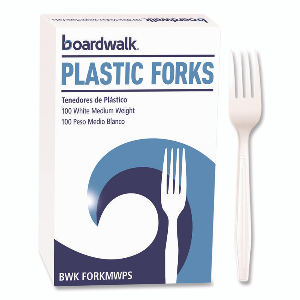 BOARDWALK FORKMWPSBX Mediumweight Polystyrene Cutlery, Fork, Plastic, White, 100/Box