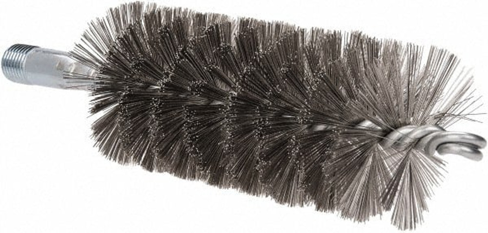 Schaefer Brush 43545 Double Stem & Double/Single Spiral Tube Brush: 2" Dia, 7-1/4" OAL, Stainless Steel Bristles