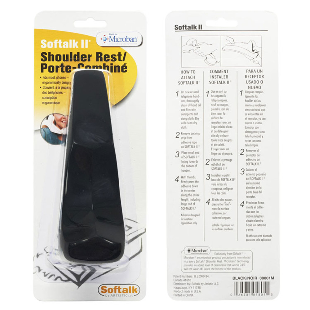 SOFTALK LLC 801M Softalk II Telephone Shoulder Rest, 2 x 6.75 x 2.5, Black