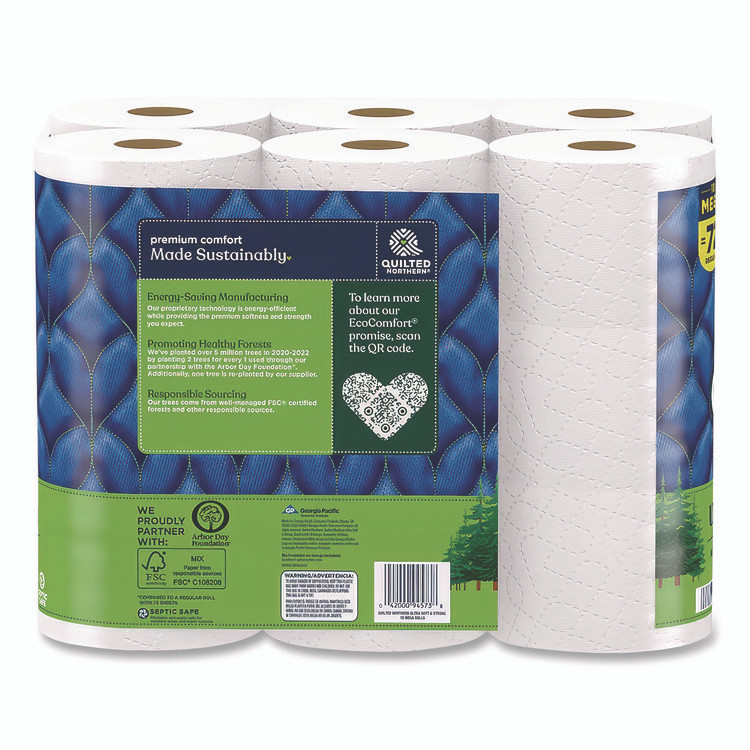 GEORGIA PACIFIC Quilted Northern® 94475501 Ultra Soft and Strong Bathroom Tissue, Mega Rolls, Septic Safe, 2-Ply, White, 328 Sheets/Roll, 18 Rolls/Carton