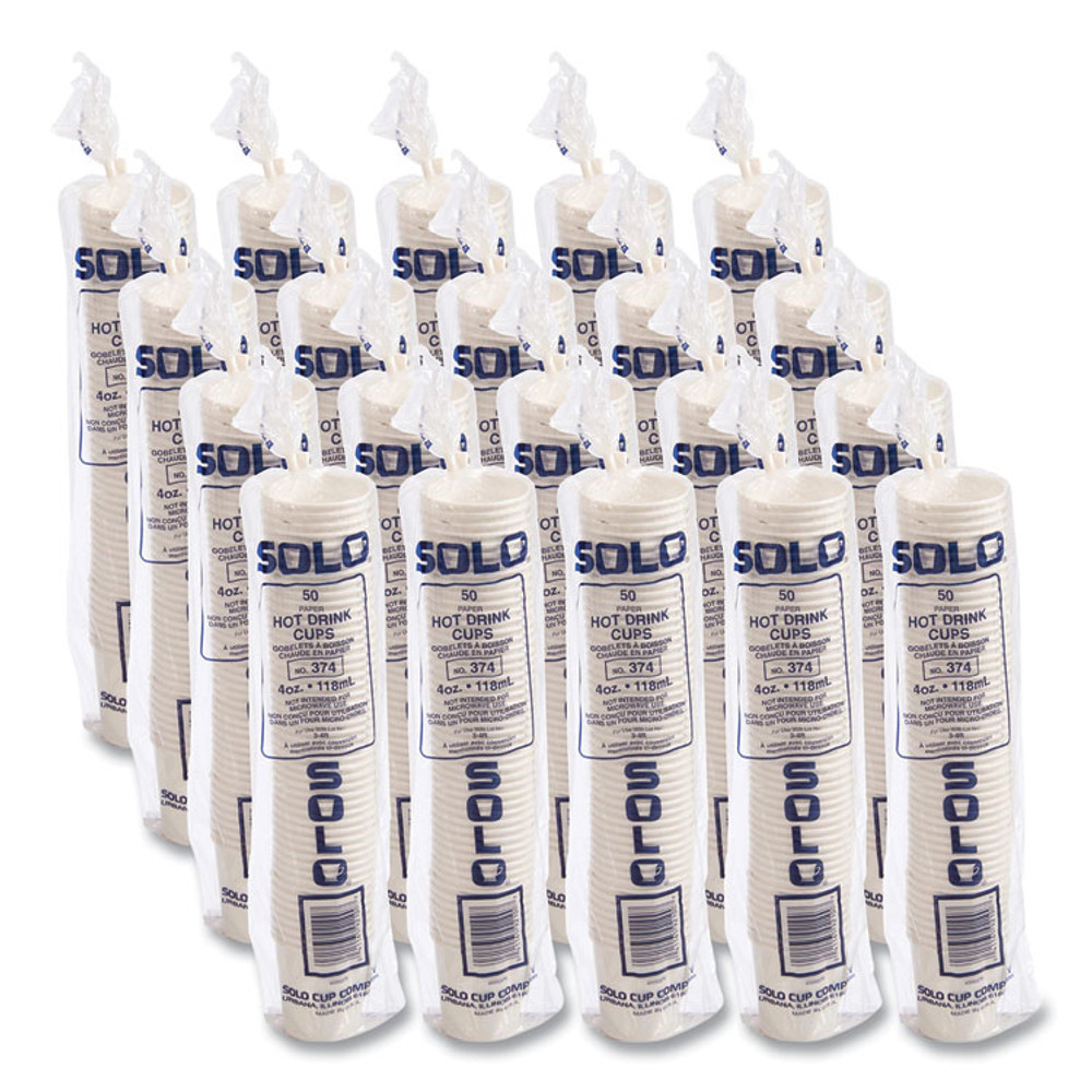 DART SOLO® 374W-2050 Single-Sided Poly Paper Hot Cups, 4 oz, White, 50 Bag, 20 Bags/Carton