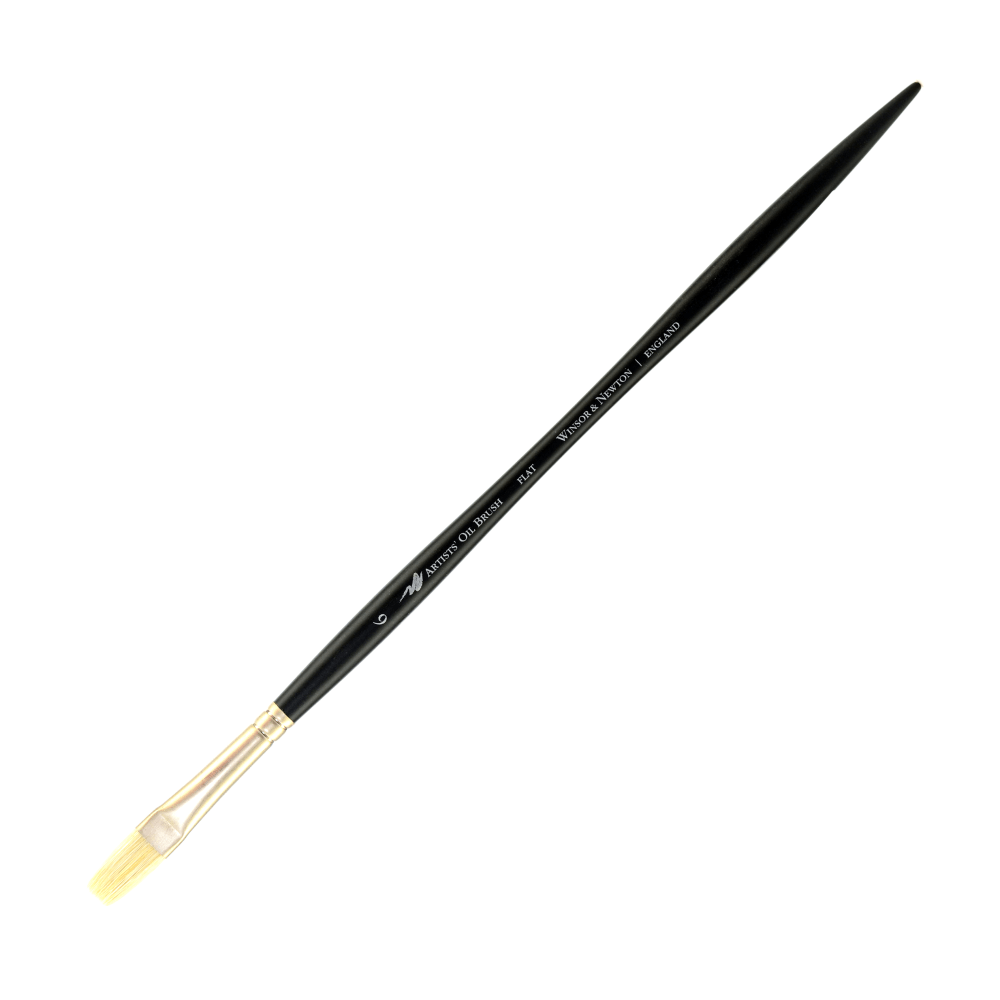 COLART FINE ART & GRAPHICS LTD. 5902006 Winsor & Newton Artists Oil Paint Brush, Size 6, Flat Bristle, Hog Hair, Black