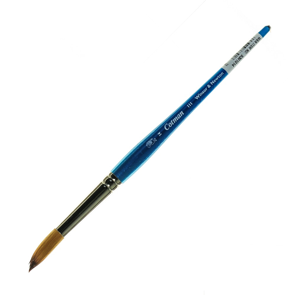 COLART FINE ART & GRAPHICS LTD. Winsor &amp; Newton 5301014 Winsor & Newton Cotman Watercolor Paint Brush 111, Size 14, Round Bristle, Synthetic, Blue