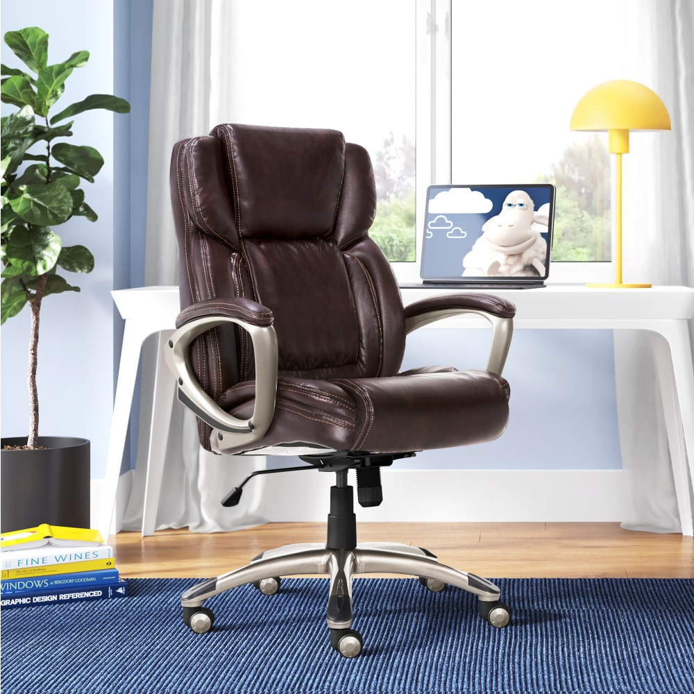 MILLWORK HOLDING CO INC Serta 43520OSS  Executive Office Ergonomic Bonded Leather High-Back Chair, Biscuit Brown/Silver