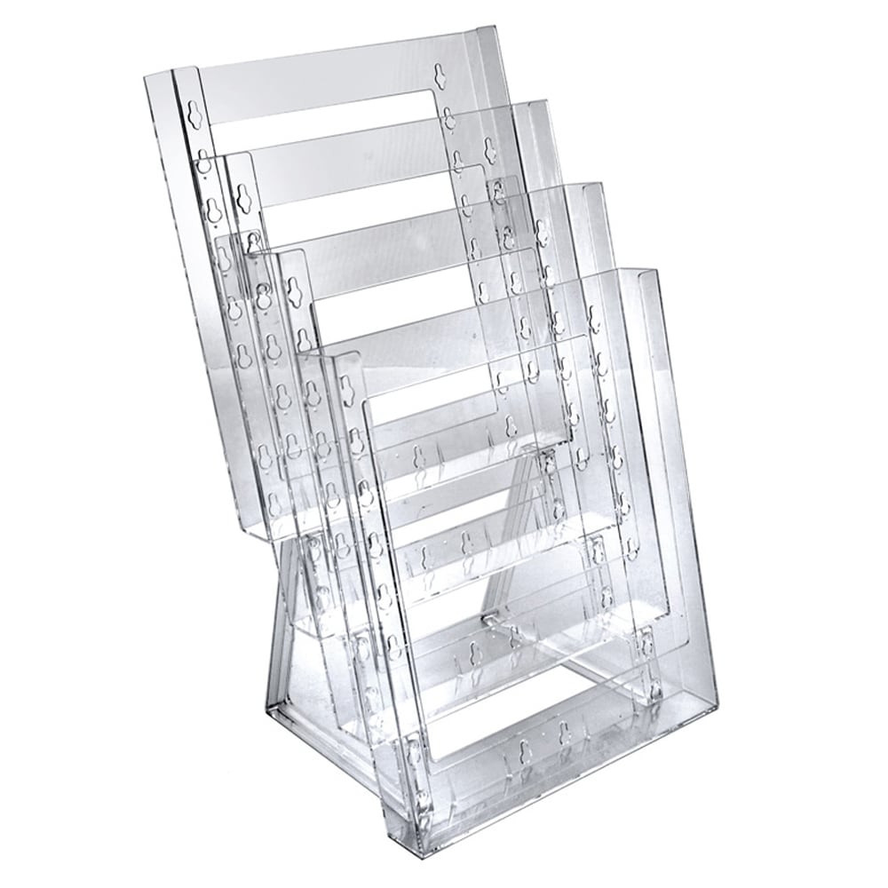 AZAR DISPLAYS 252311  4-Pocket Crystal Styrene Tiered Modular Brochure Holders, 16 1/2inH x 9inW x 7 1/2inD, Clear, Pack Of 2