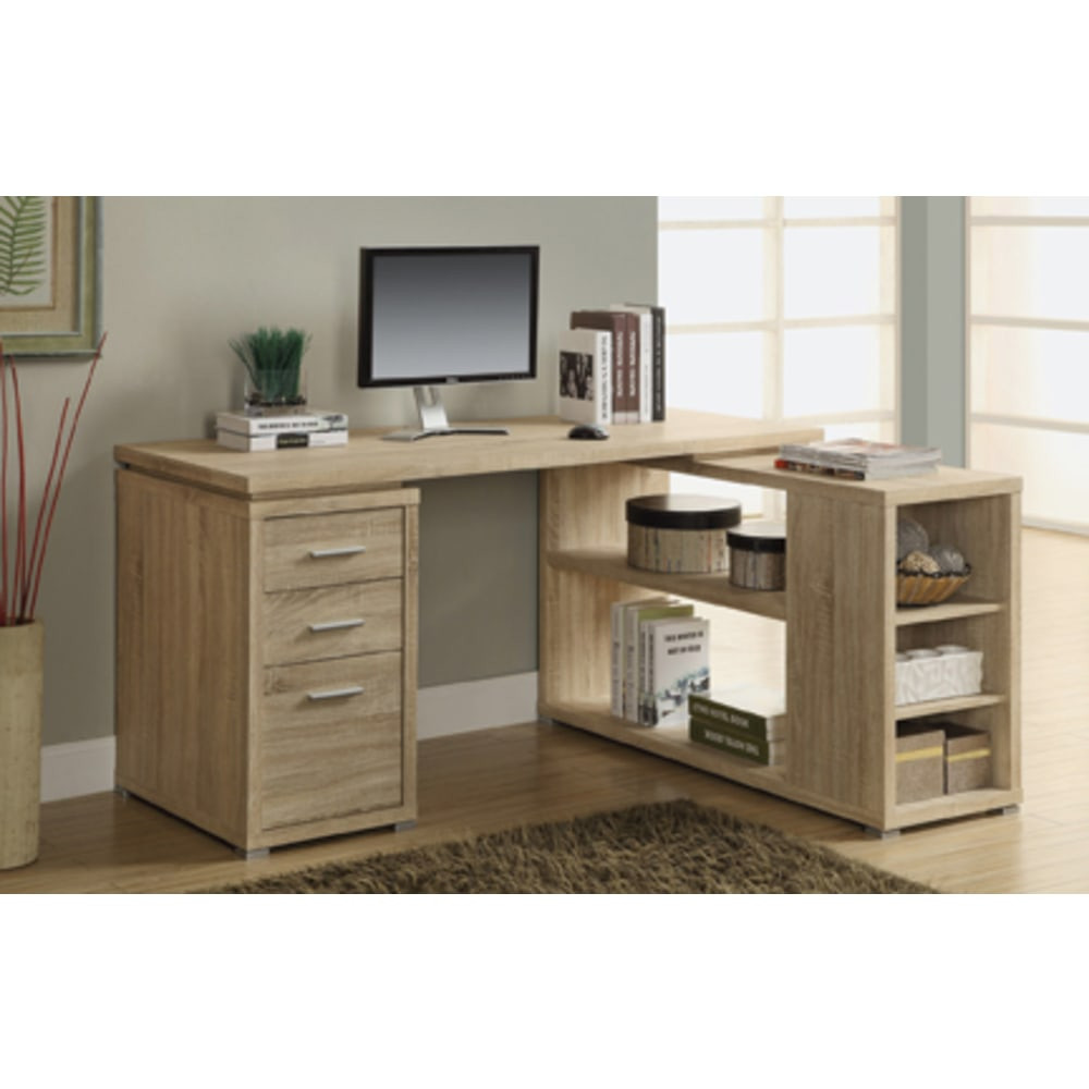 MONARCH PRODUCTS Monarch Specialties I 7219  60inW L-Shaped Corner Desk With Storage, Natural