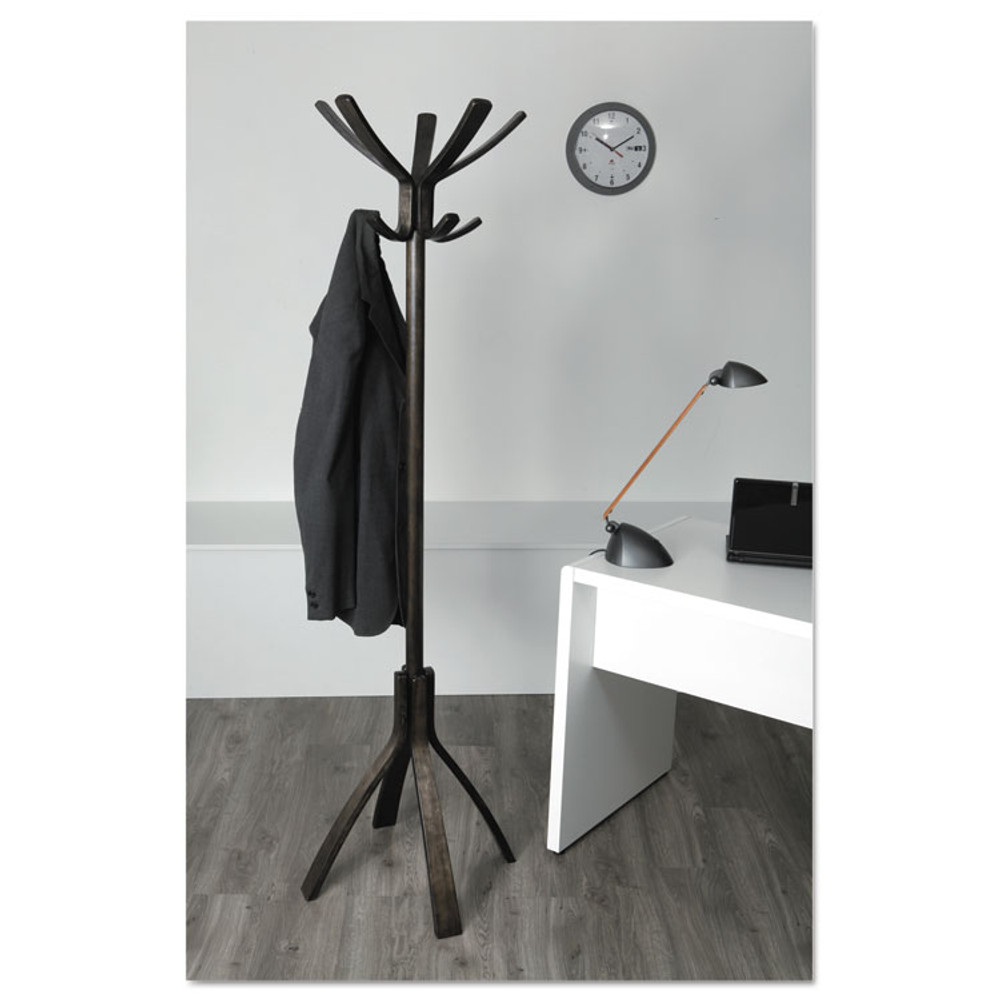ALBA PMCAFE Cafe Wood Coat Stand, Ten Peg/Five Hook, 21.67w x 21.67d x 69.33h, Espresso Brown
