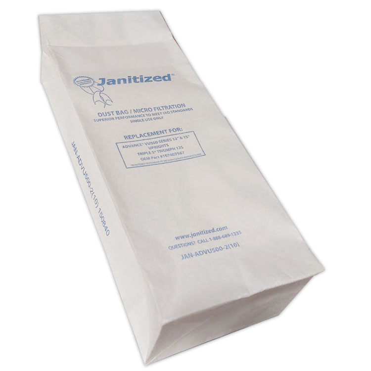 APC FILTRATION INC Janitized® ADVU500210 Vacuum Filter Bags Designed to Fit Advance VU500/Triple S Triumph, 100/Carton