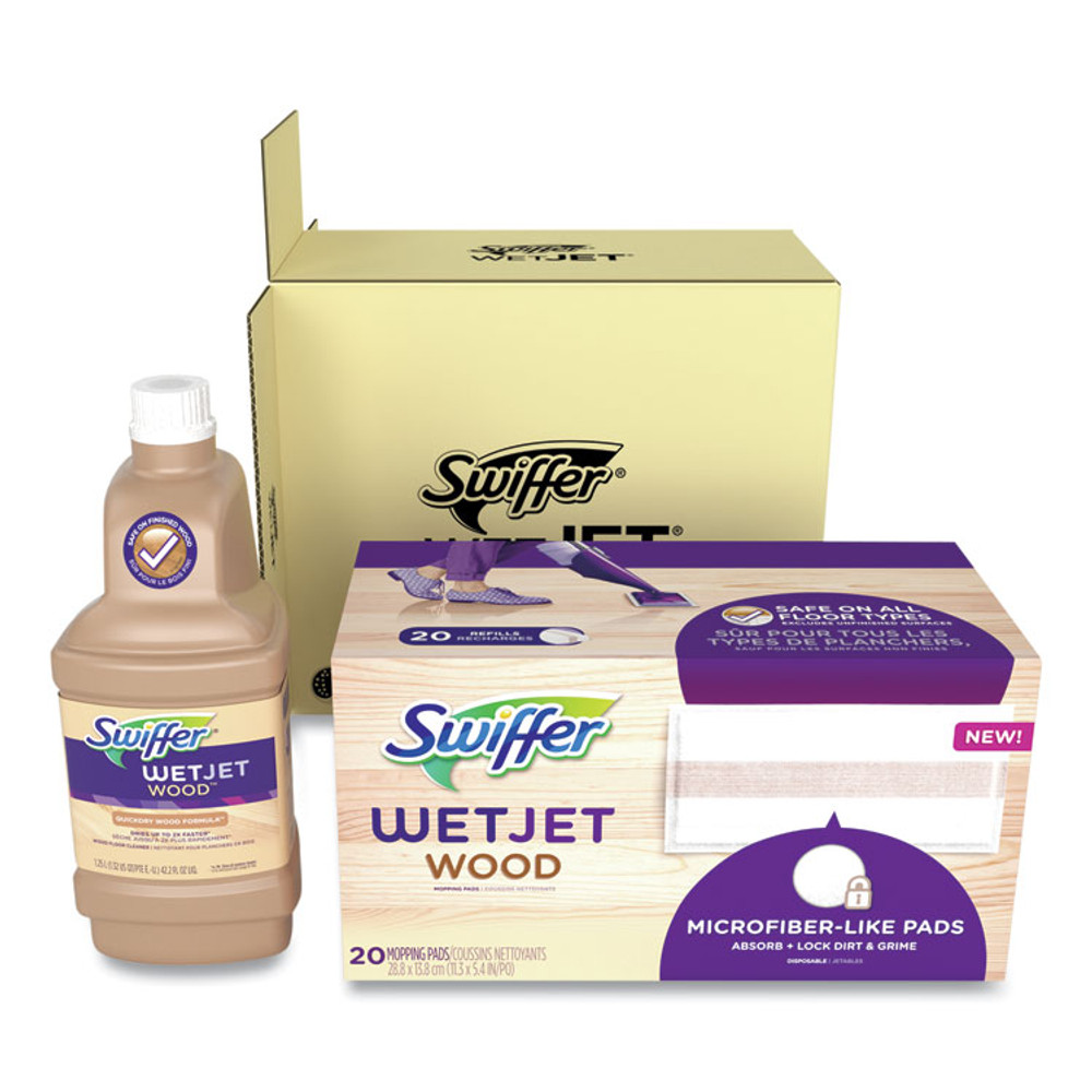 PROCTER & GAMBLE Swiffer® 77134 WetJet System Wood Cleaning-Solution Refill with Mopping Pads, Unscented, 1.25 L Bottle