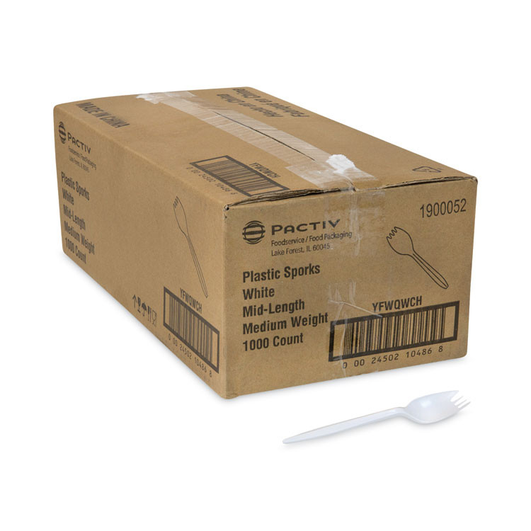 PACTIV EVERGREEN CORPORATION YFWQWCH Fieldware Cutlery, Mediumweight Spork, Plastic, White, 1,000/Carton