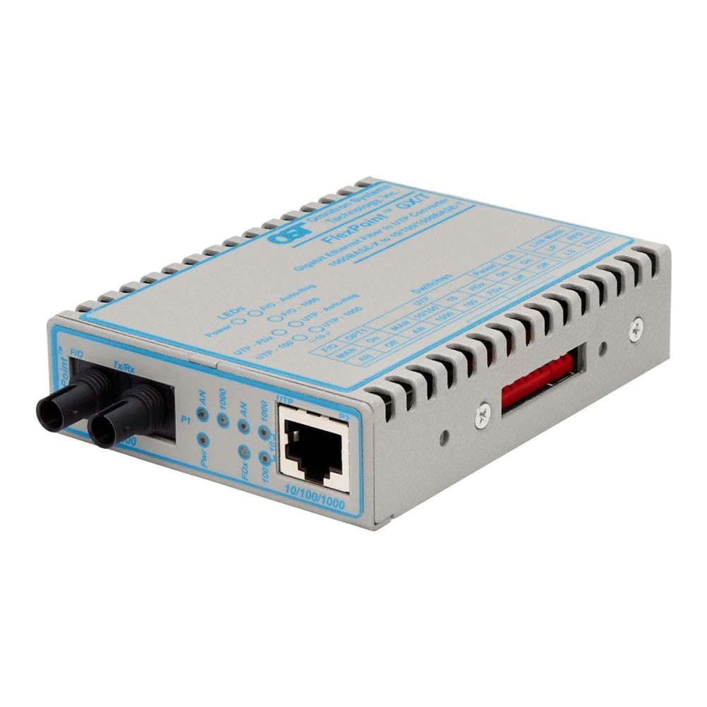 OMNITRON SYSTEMS TECHNOLOGY, INC. Omnitron 4707-1  FlexPoint GX/T - Fiber media converter - GigE - 10Base-T, 100Base-FX, 100Base-TX, 1000Base-T, 1000Base-X - RJ-45 / ST single-mode - up to 7.5 miles - 1310 nm